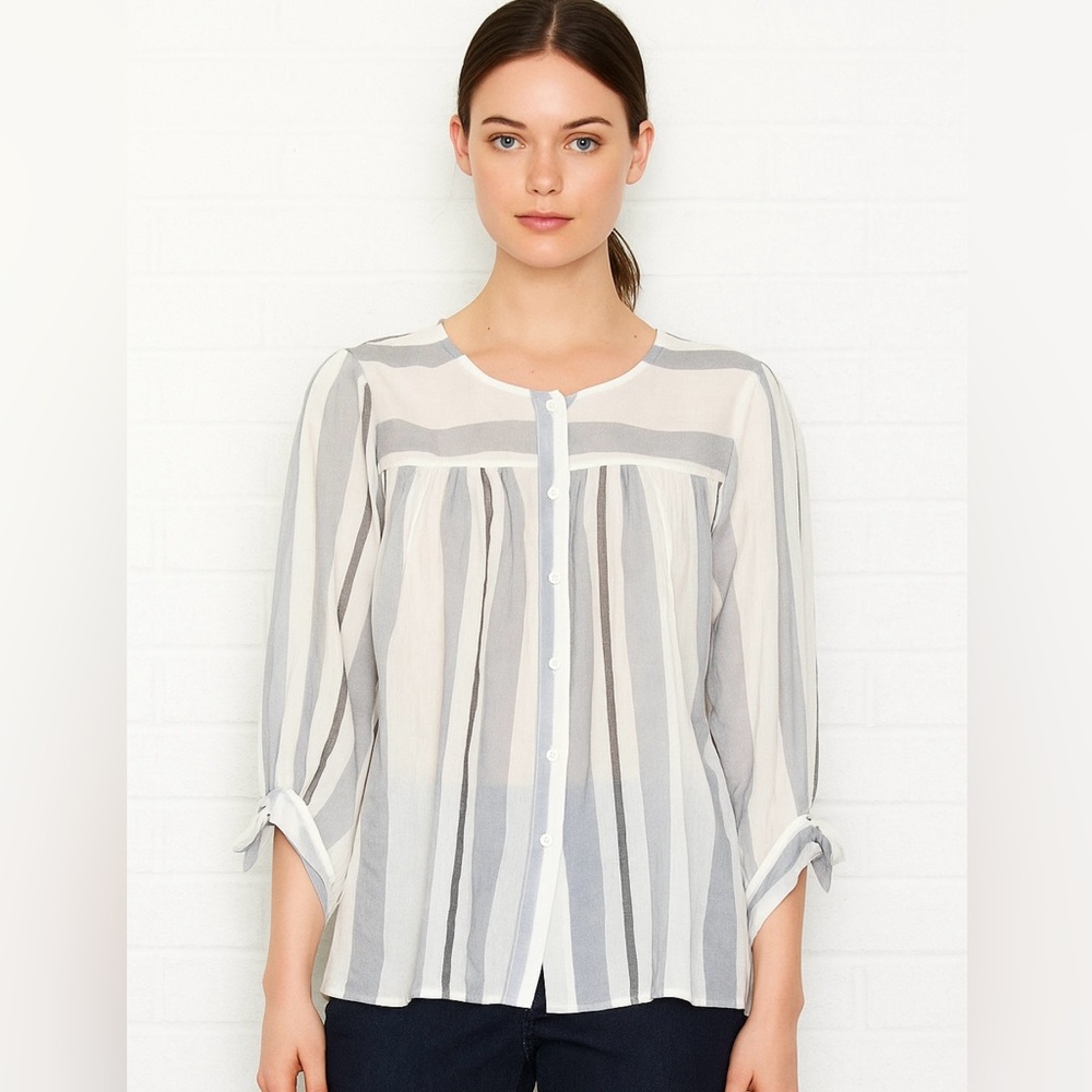 Lisette Montreal striped button up peasant blouse